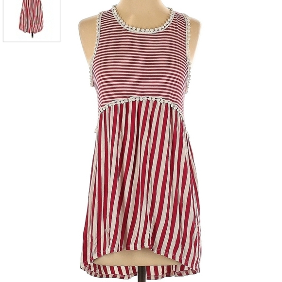 My Story Red White Veritical Striped Mini Dress Women's Small S Sleeveless EUC - Picture 1 of 5